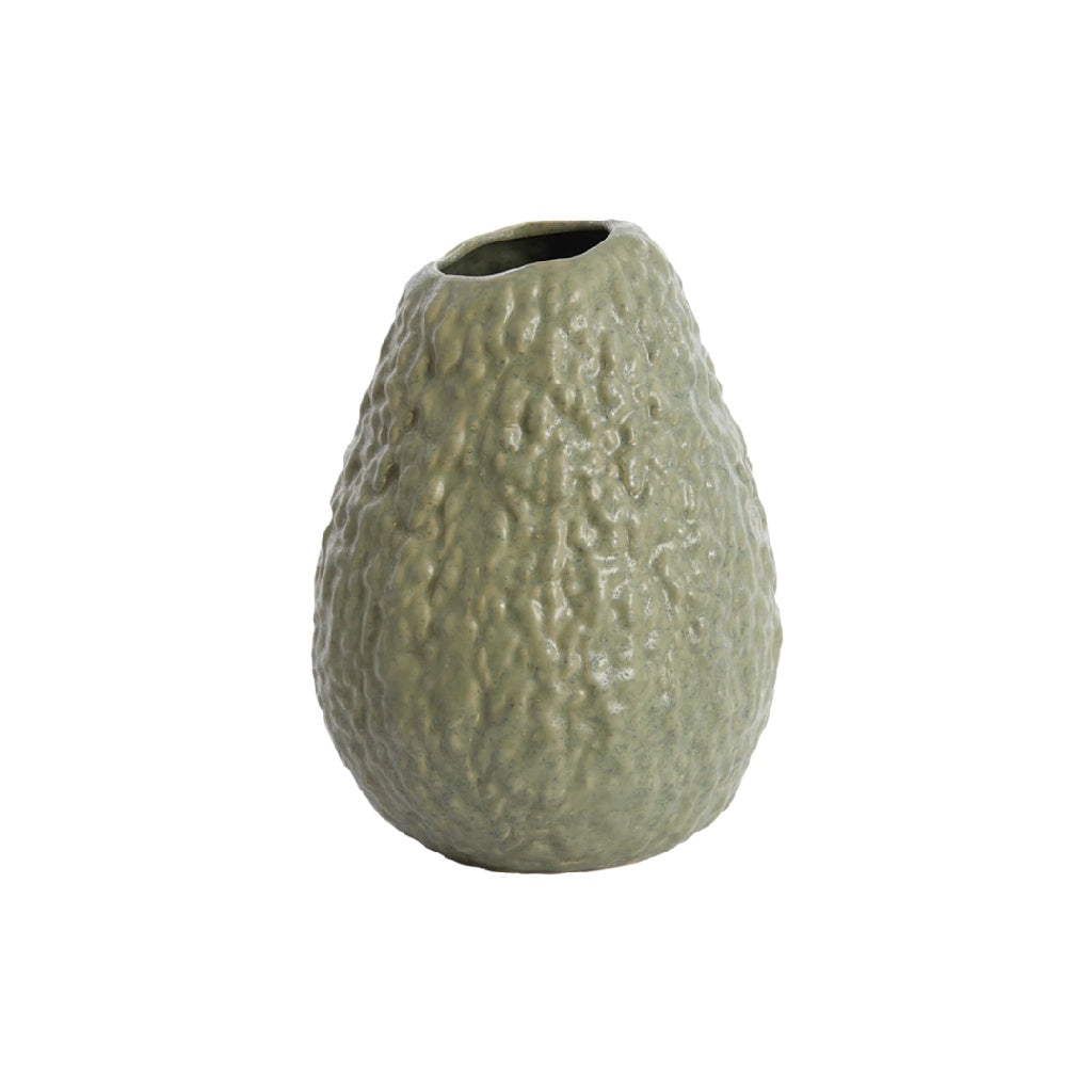 Olijfgroene Keramieken Vaas met Organische Textuur - Avocado Design