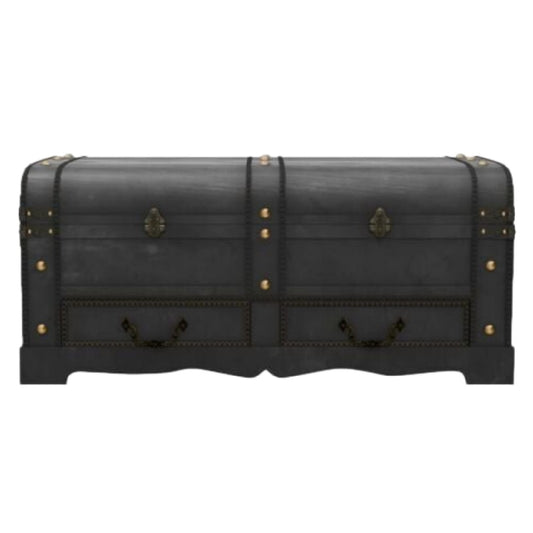 Vintage Zwarte Schatkist met Laden en Messing Details